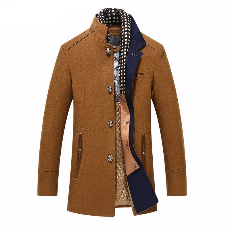 Mens Trench Long Wool Slim Fit Peacoat Double Collar Woolen Coat