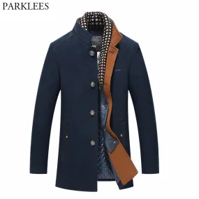 Mens Trench Long Wool Slim Fit Peacoat Double Collar Woolen Coat