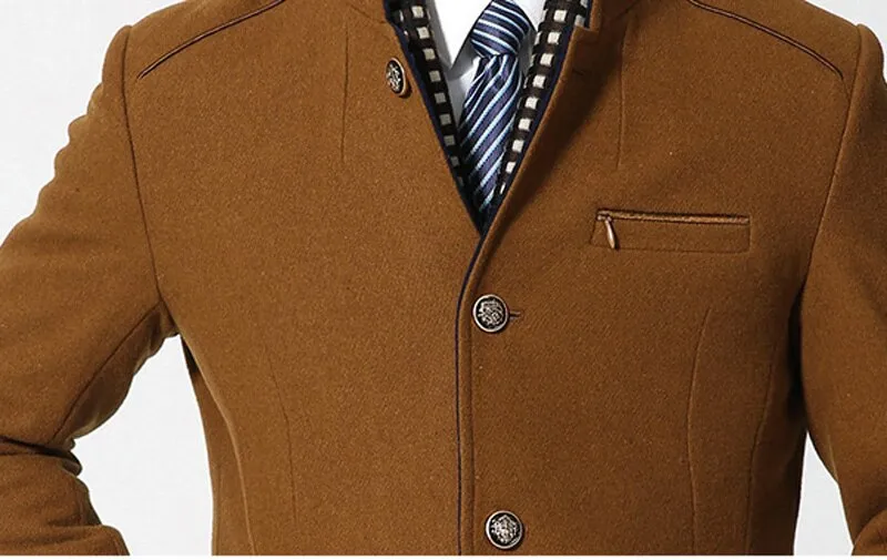 Mens Trench Long Wool Slim Fit Peacoat Double Collar Woolen Coat