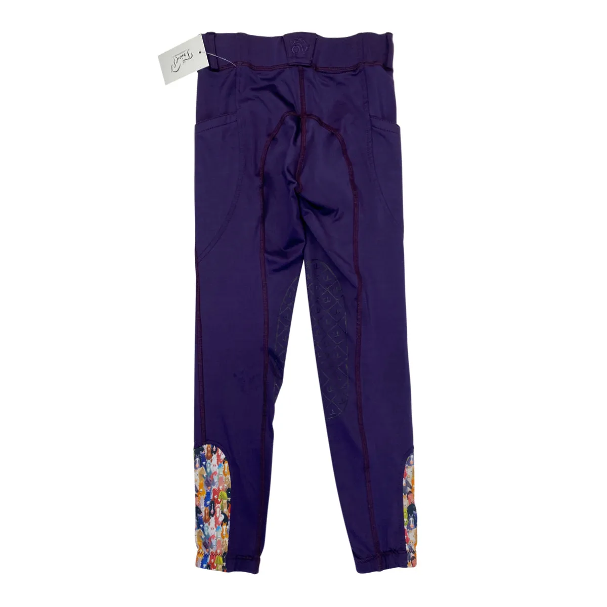 Ovation AeroWick Kids Knee Patch Riding Tights in Purple Horse Party - Children's XS