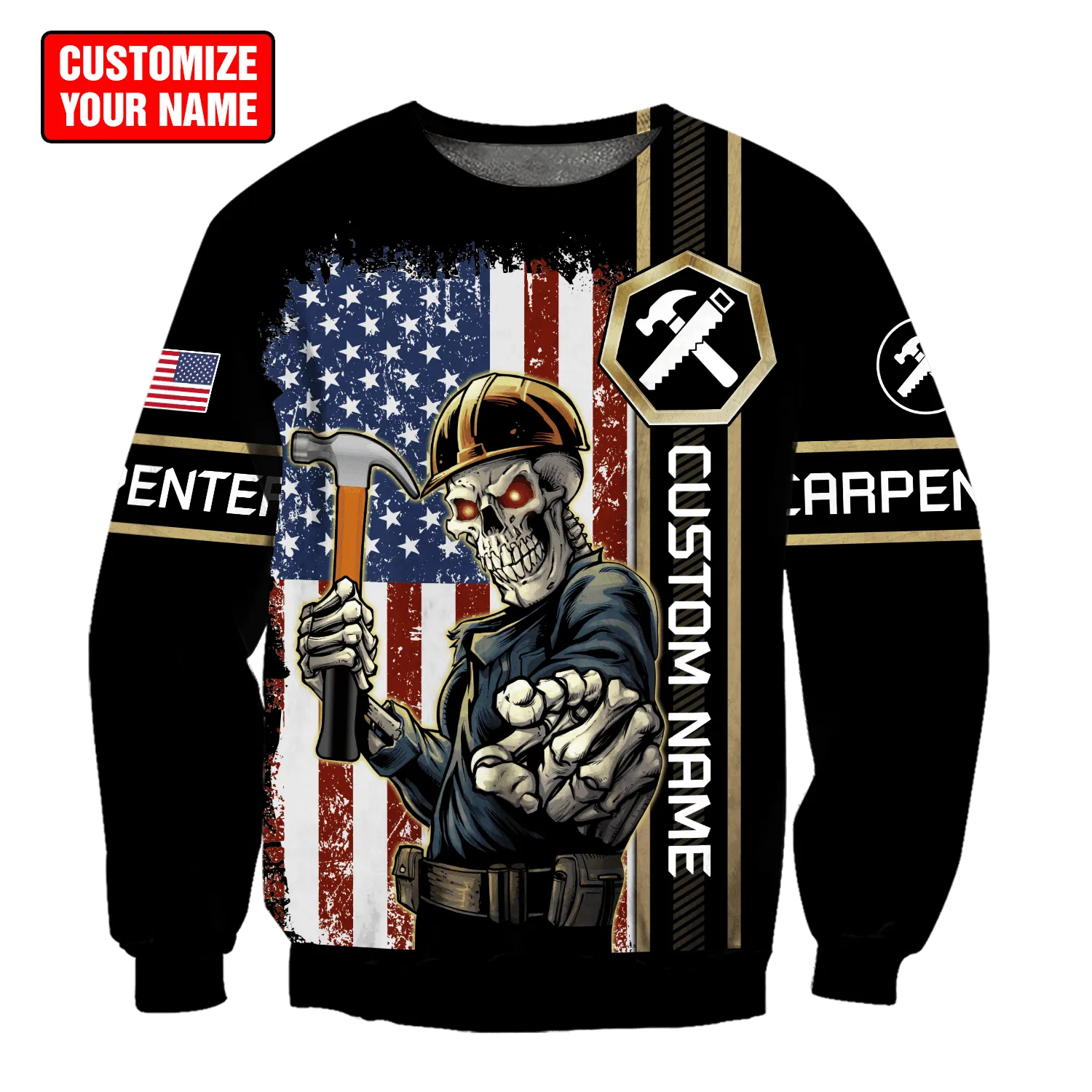Personalized Name American Carpenter 3D All Over Printed Unisex Shirts, Carpenter Flag Shirt
