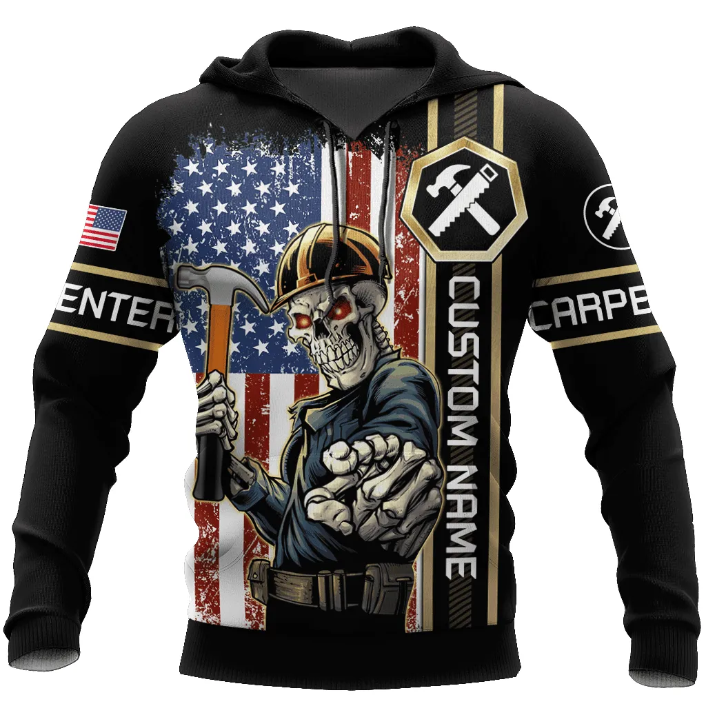 Personalized Name American Carpenter 3D All Over Printed Unisex Shirts, Carpenter Flag Shirt