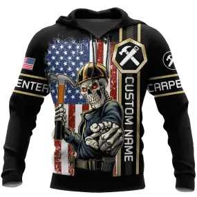 Personalized Name American Carpenter 3D All Over Printed Unisex Shirts, Carpenter Flag Shirt