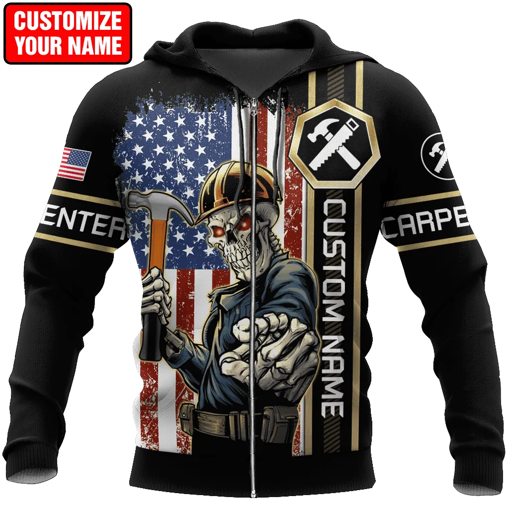 Personalized Name American Carpenter 3D All Over Printed Unisex Shirts, Carpenter Flag Shirt