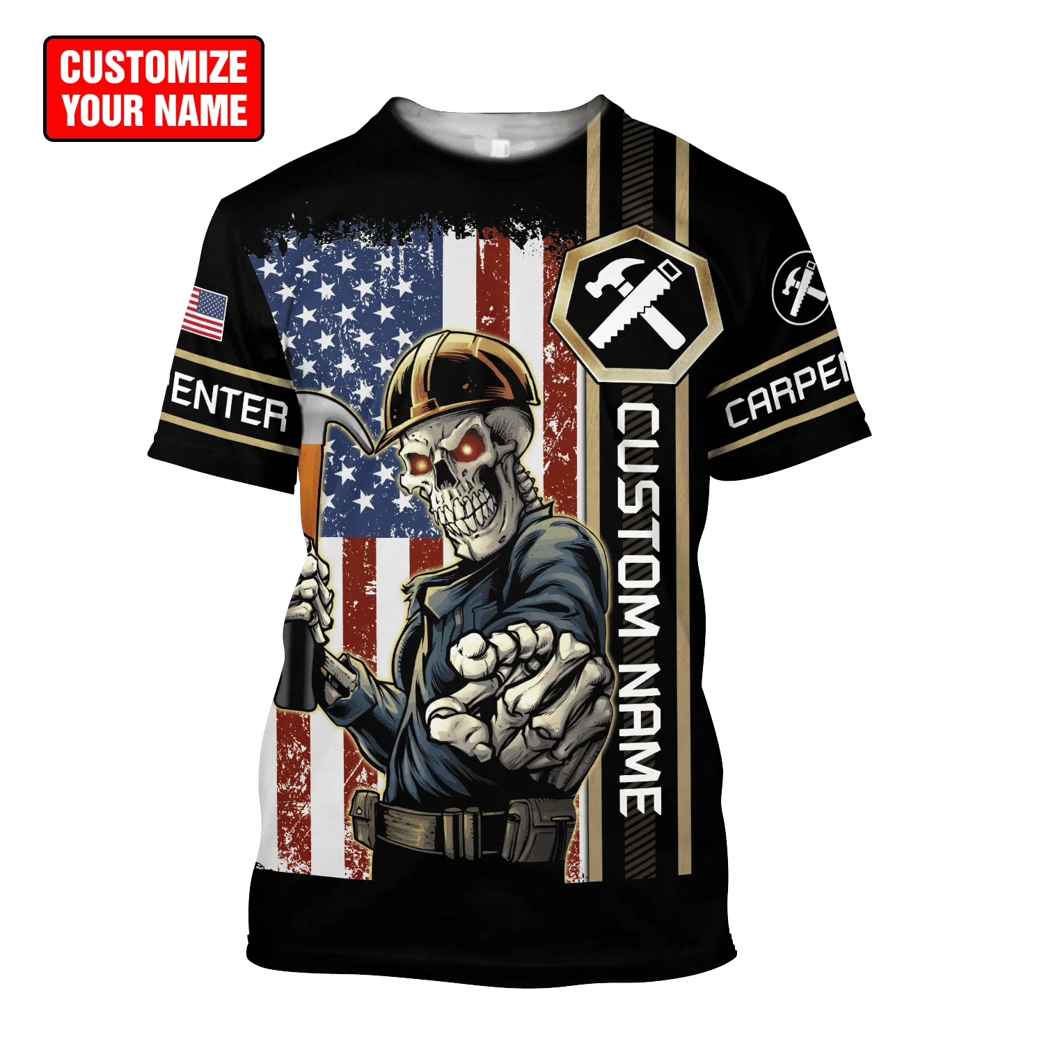 Personalized Name American Carpenter 3D All Over Printed Unisex Shirts, Carpenter Flag Shirt