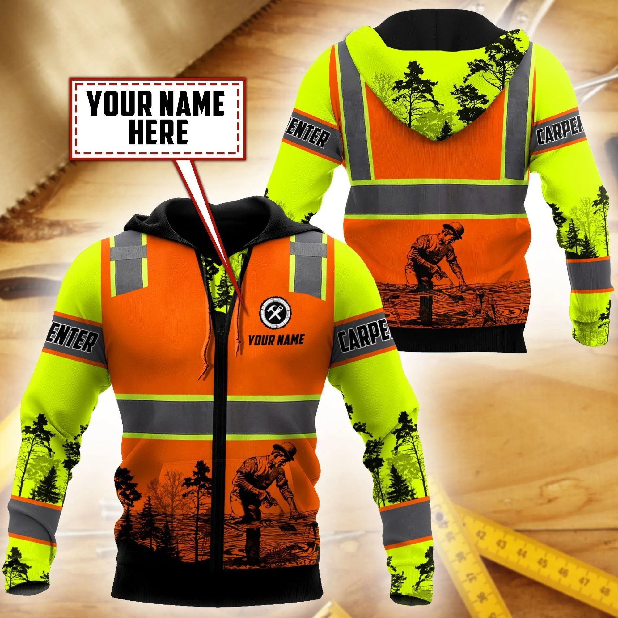 Personalized Name Carpenter 3D All Over Printed Hoodie Tee Shirts Safety, Idea gift for Carpenter
