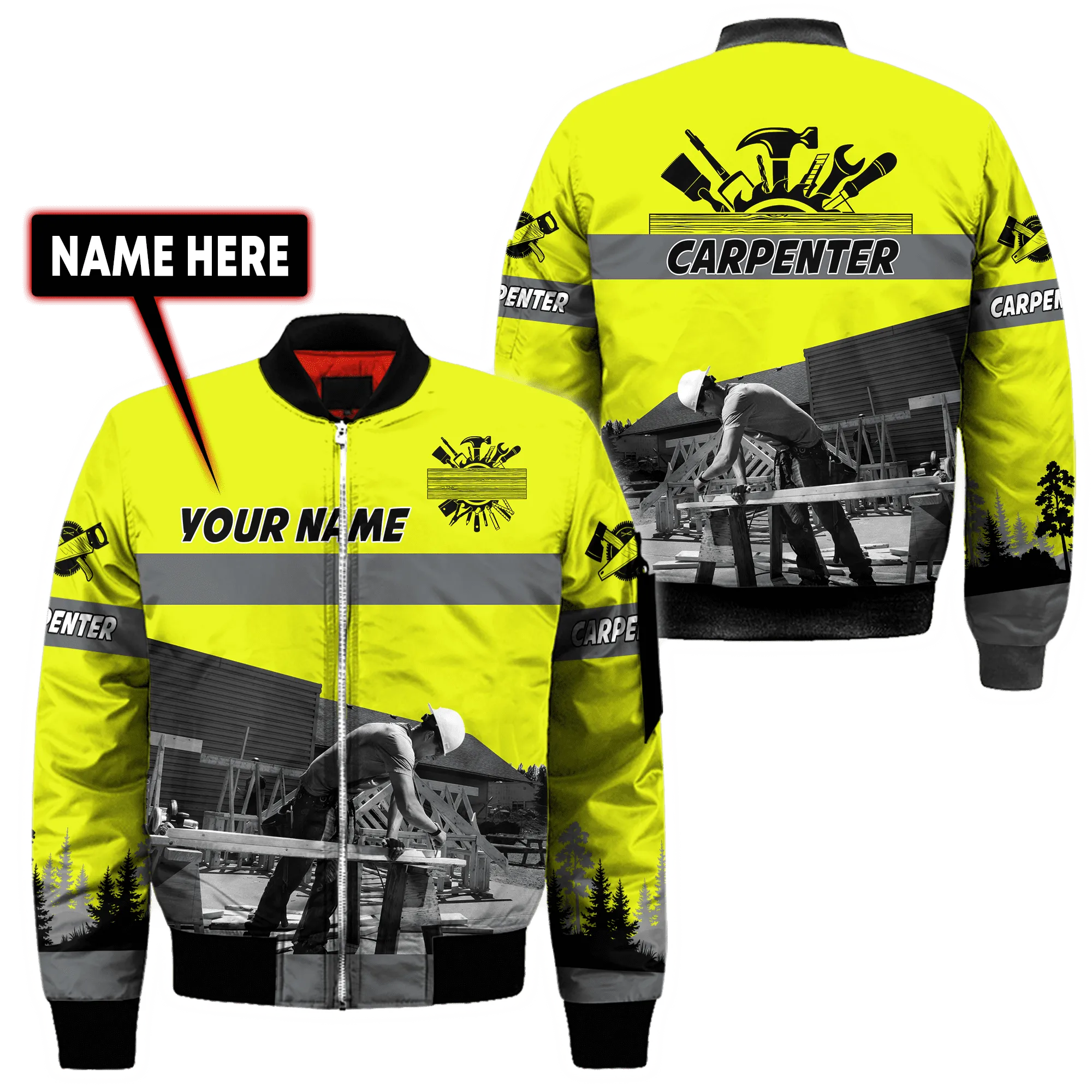 Personalized Name Yellow Carpenter Uniform 3D All Over Printed Unisex Shirts , Idea Gift for Carpenter