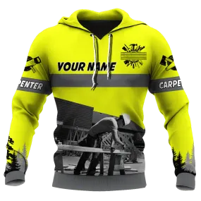 Personalized Name Yellow Carpenter Uniform 3D All Over Printed Unisex Shirts , Idea Gift for Carpenter