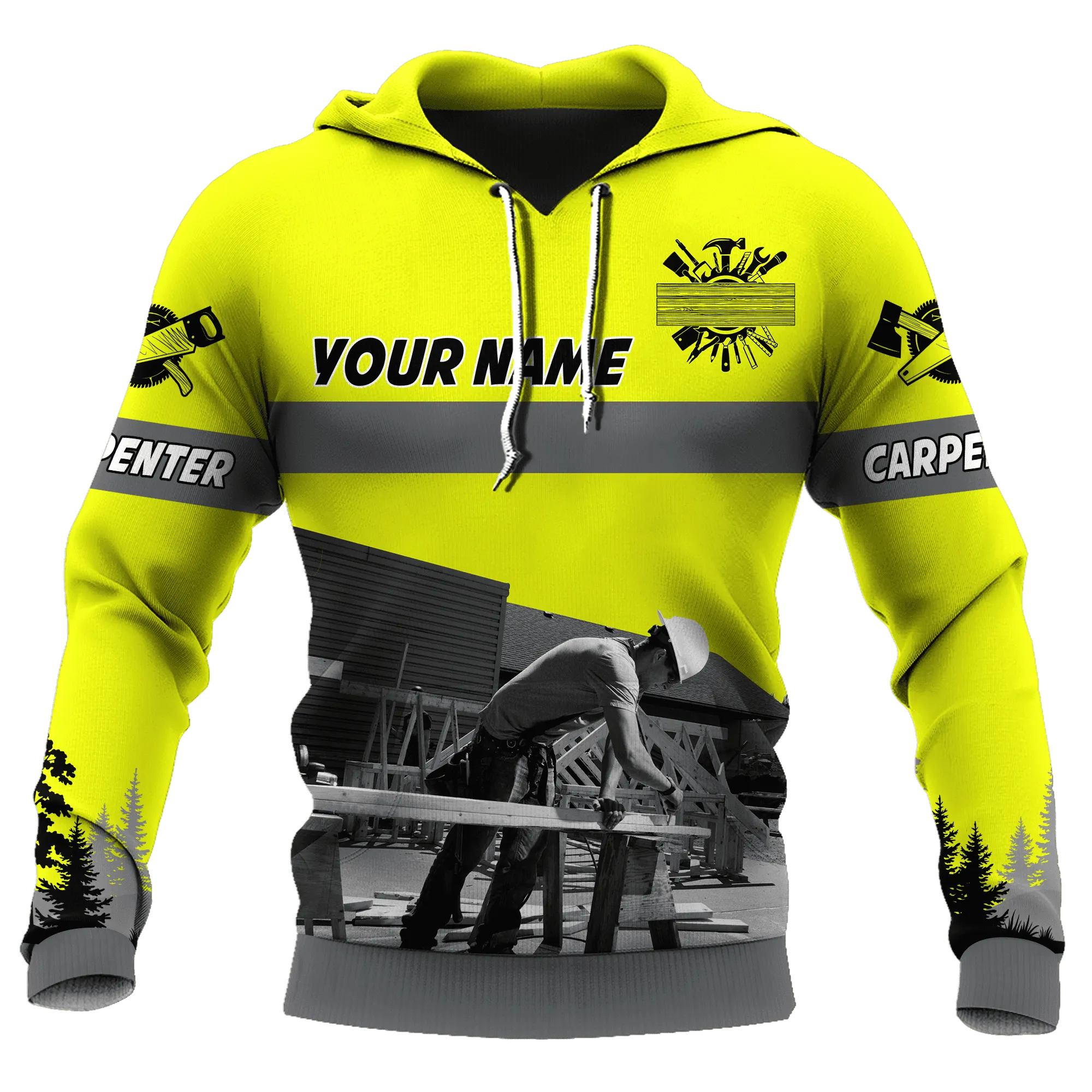 Personalized Name Yellow Carpenter Uniform 3D All Over Printed Unisex Shirts , Idea Gift for Carpenter