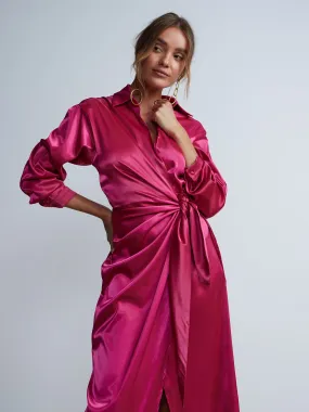 Satin Wrap Midi Dress