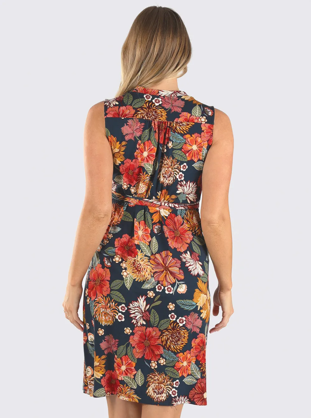 Sleeveless Red Floral Print Maternity Wrap Dress