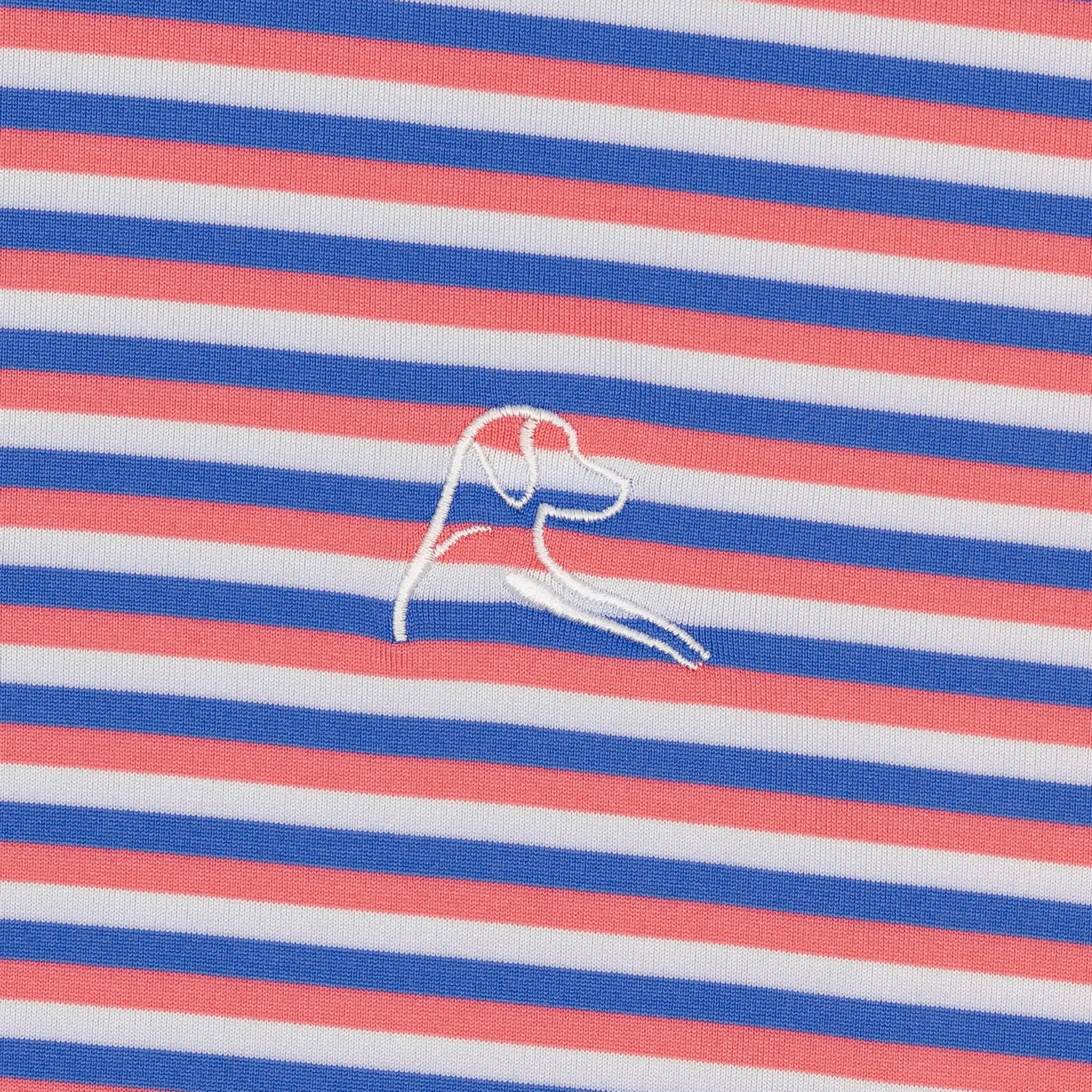 The Cabana Stripe | Performance Polo | The Cabana Stripe - Bunker Blue/Watermelon/White