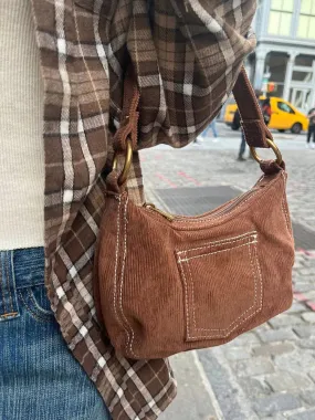 UAKISS  -  Brown Corduroy Handbag Women White Stitching High-Quality Cotton Pocket Underarm Bag Four Season Vintage Streetwear Shoulder Bag