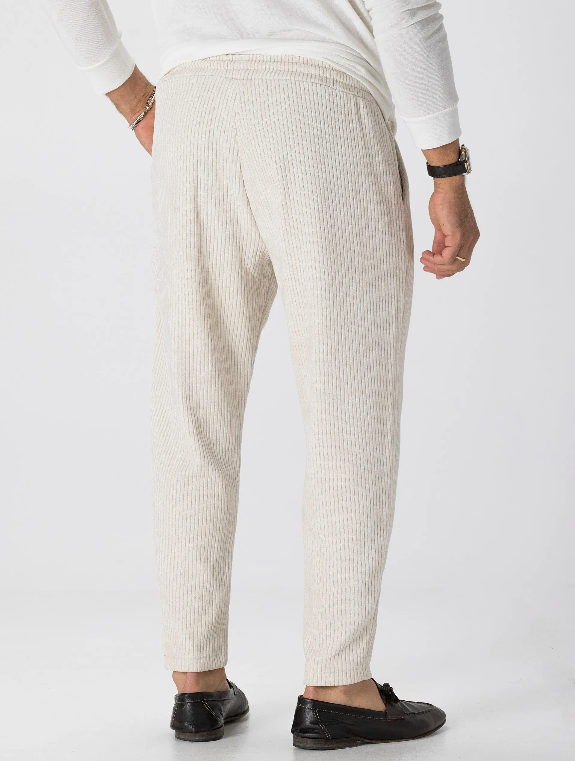 VELVET CASUAL PANTS IN CREAM