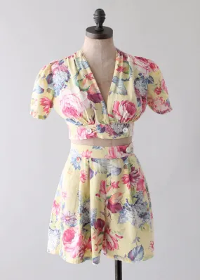 Vintage 1940s Yellow Floral Two Piece Playsuit