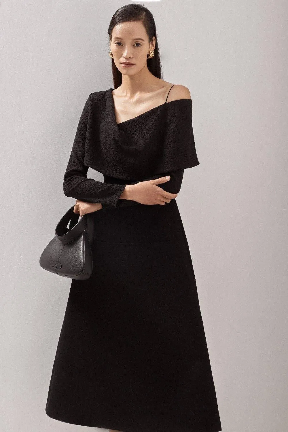 White Cape neckline midi dress - Rose