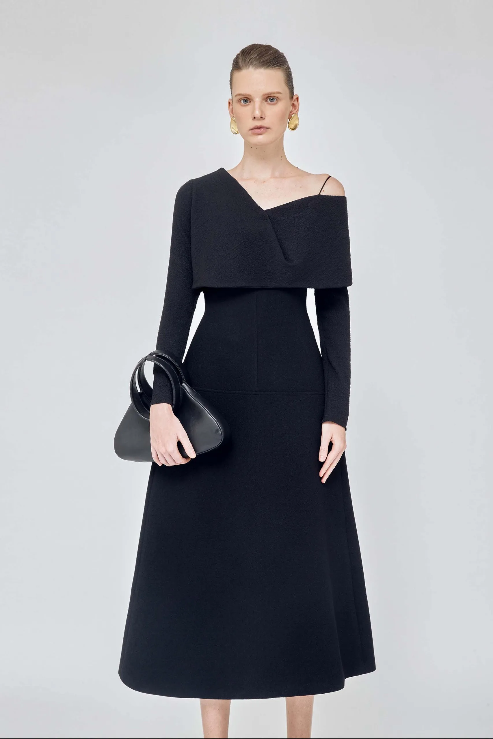 White Cape neckline midi dress - Rose
