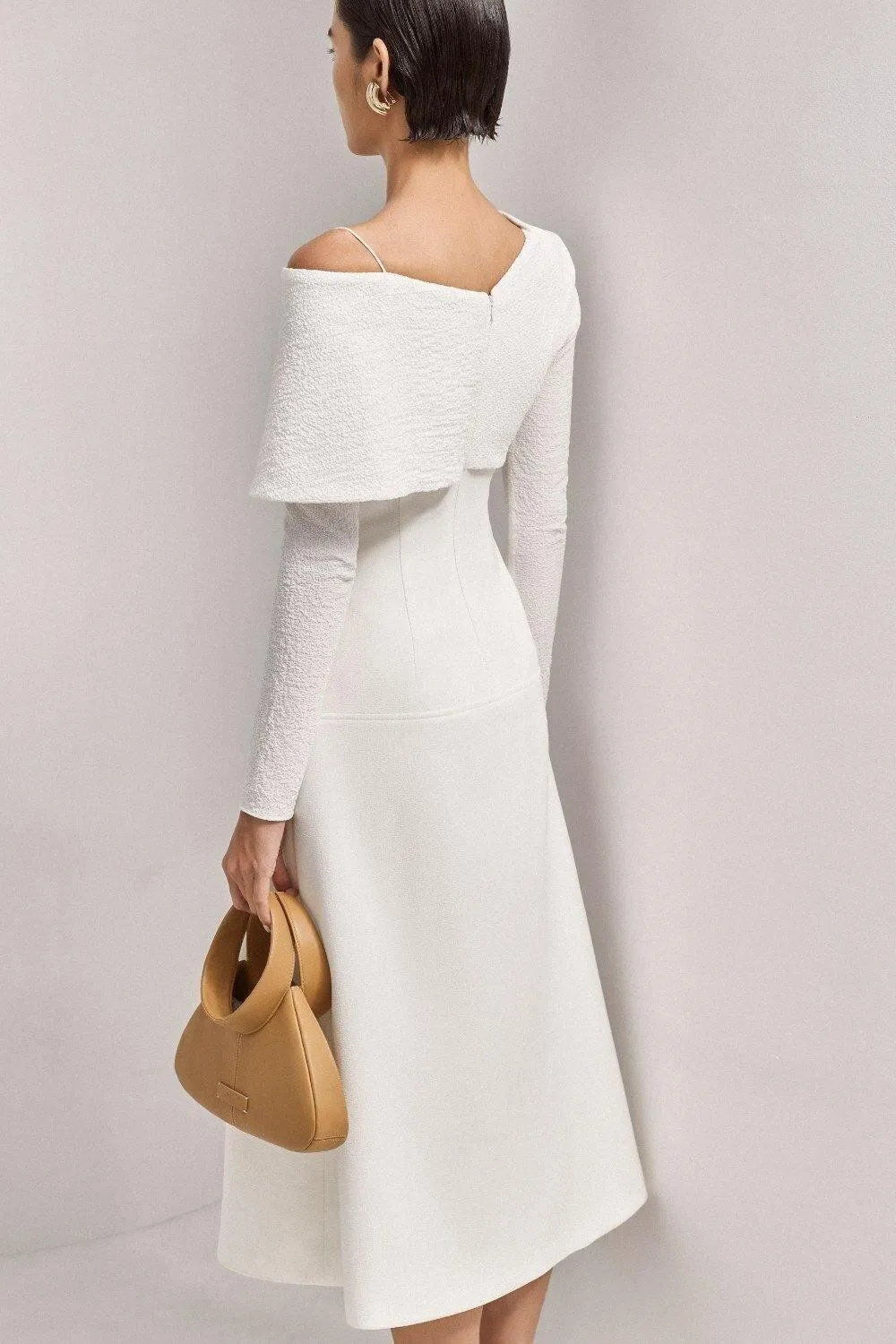 White Cape neckline midi dress - Rose