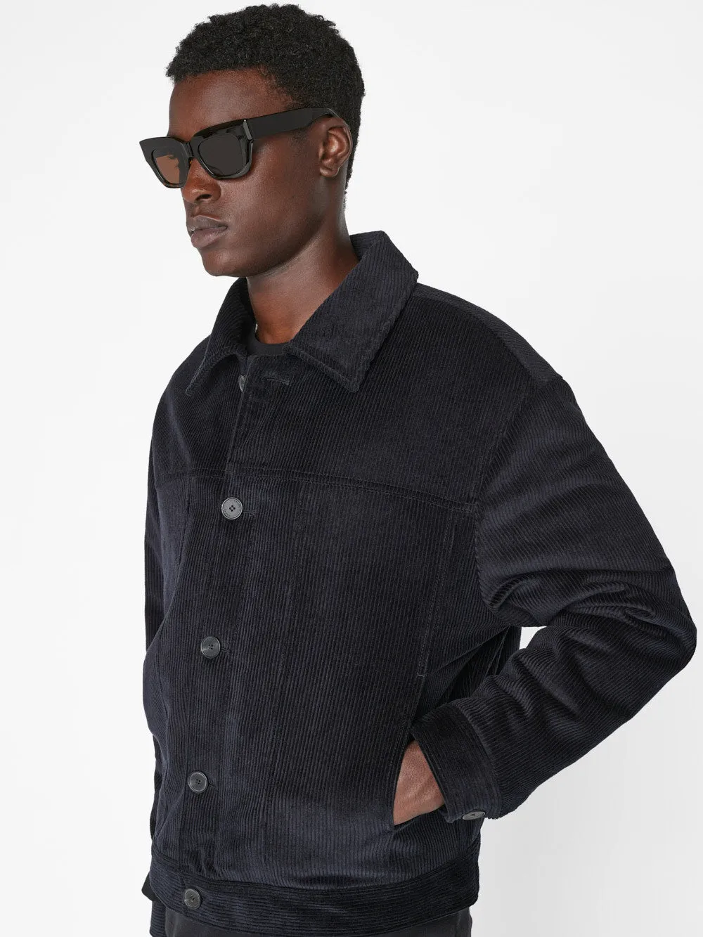 Wide Wale Corduroy Trucker Jacket -- Noir