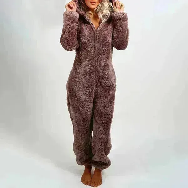 Women Polar Bear Winter hooded pajamas Jumpsuit Lounge wear Sleep wear