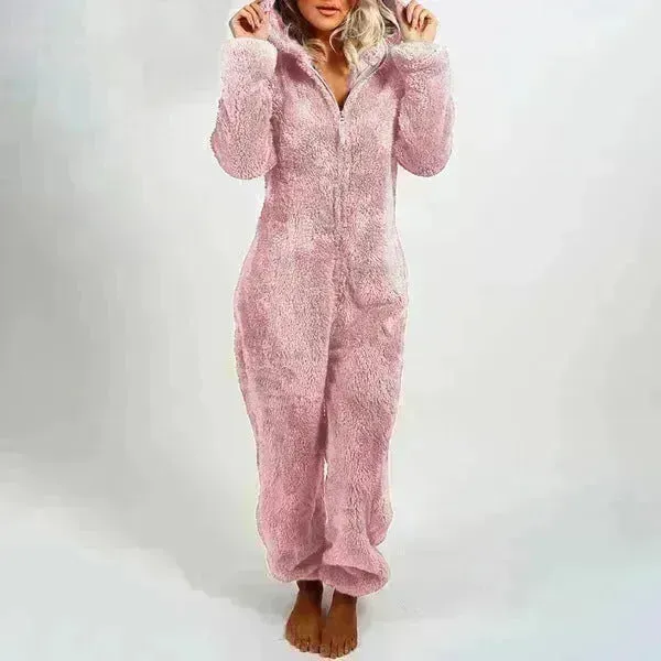 Women Polar Bear Winter hooded pajamas Jumpsuit Lounge wear Sleep wear