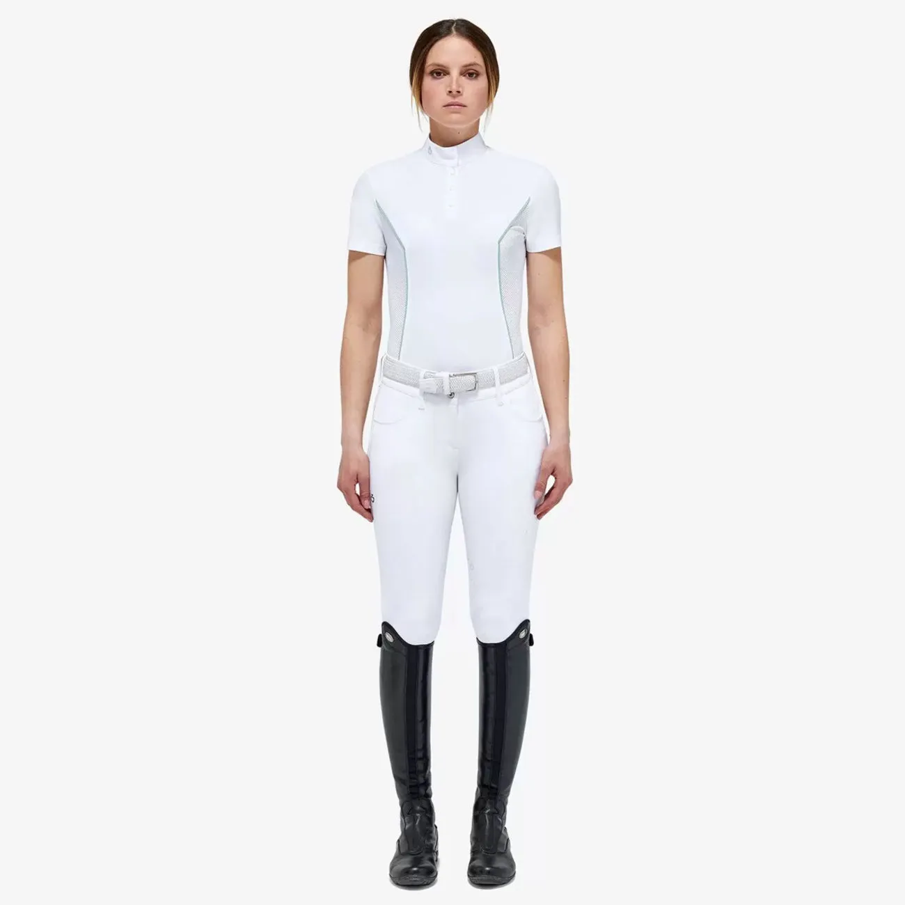 WOMEN&#x27;S COMPETITION POLO SHORT SLEEVE JERSEY FABRIC WHITE