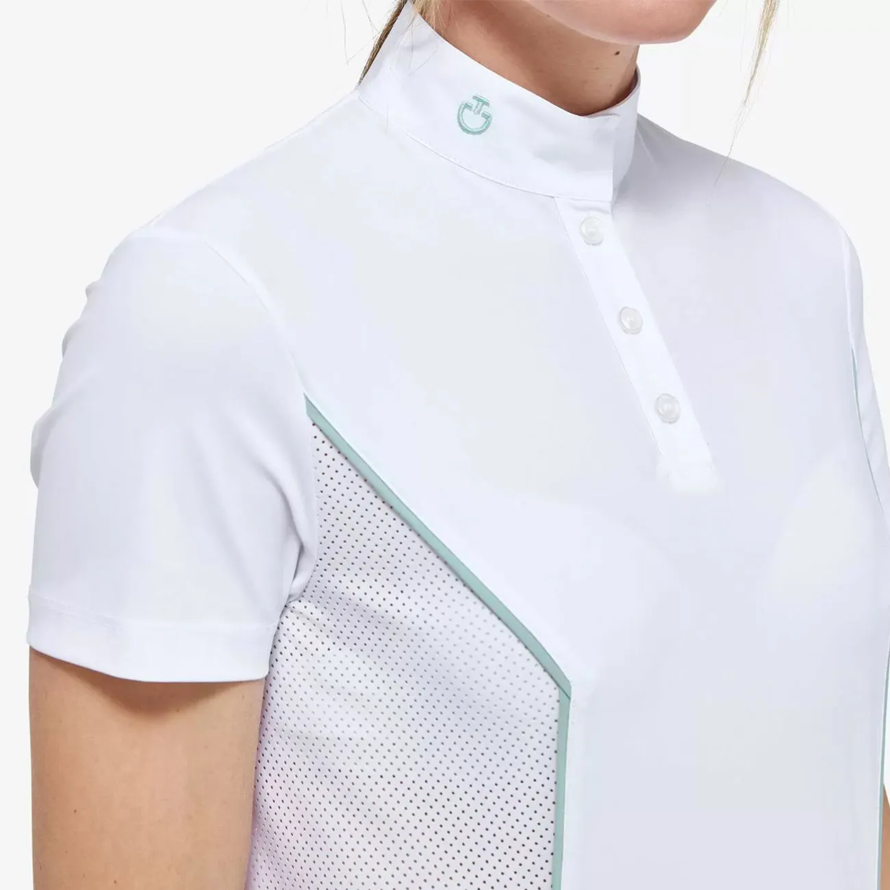 WOMEN&#x27;S COMPETITION POLO SHORT SLEEVE JERSEY FABRIC WHITE