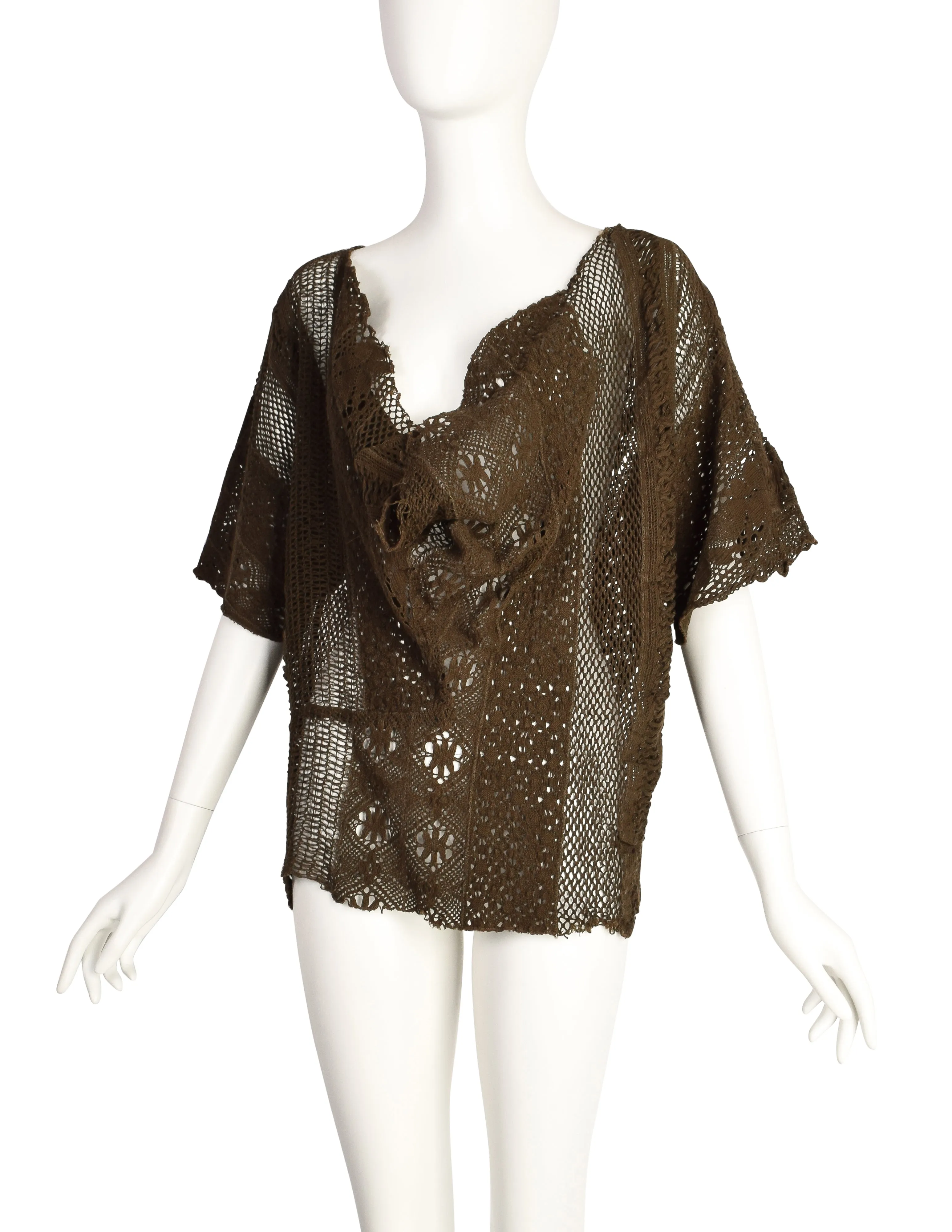 Yohji Yamamoto Vintage SS 1984 Draping Earthy Green Macrame Sweater Top