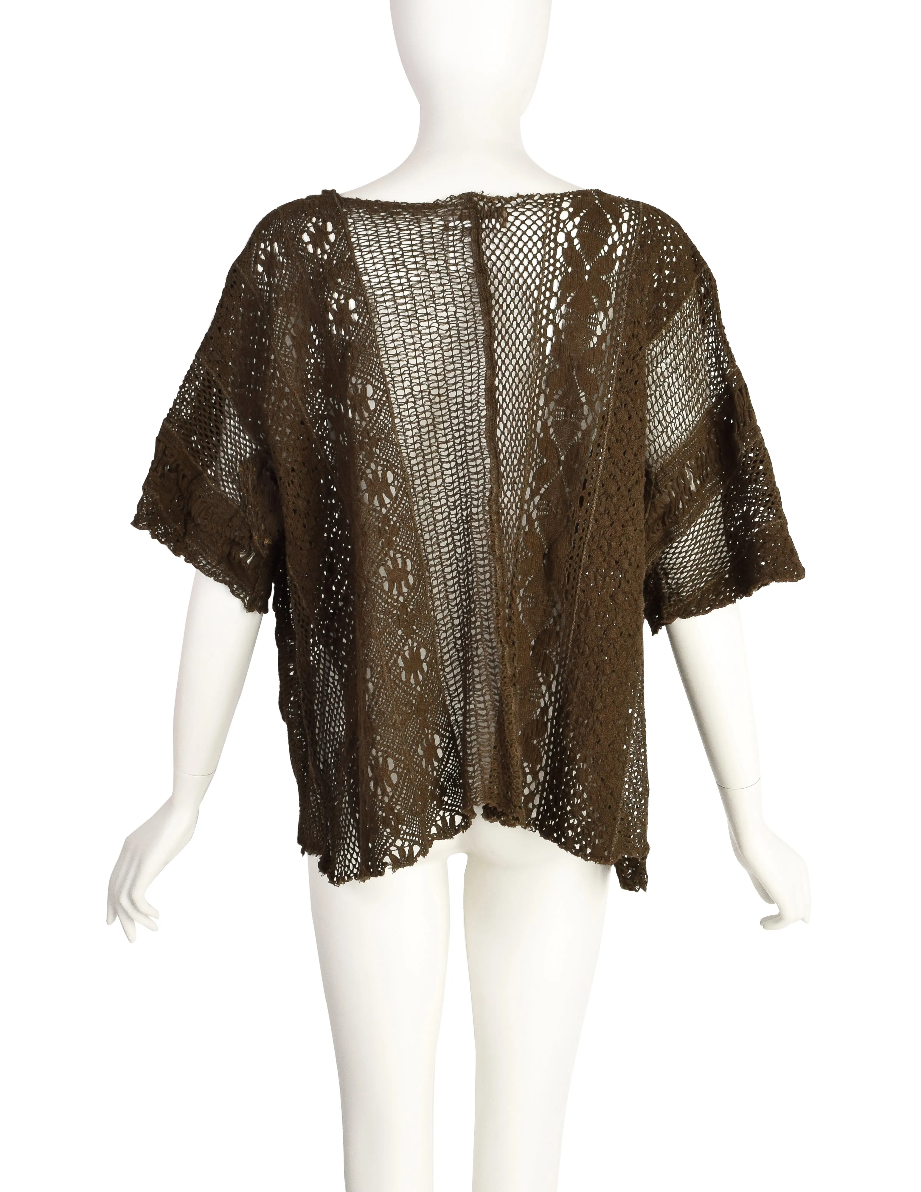 Yohji Yamamoto Vintage SS 1984 Draping Earthy Green Macrame Sweater Top