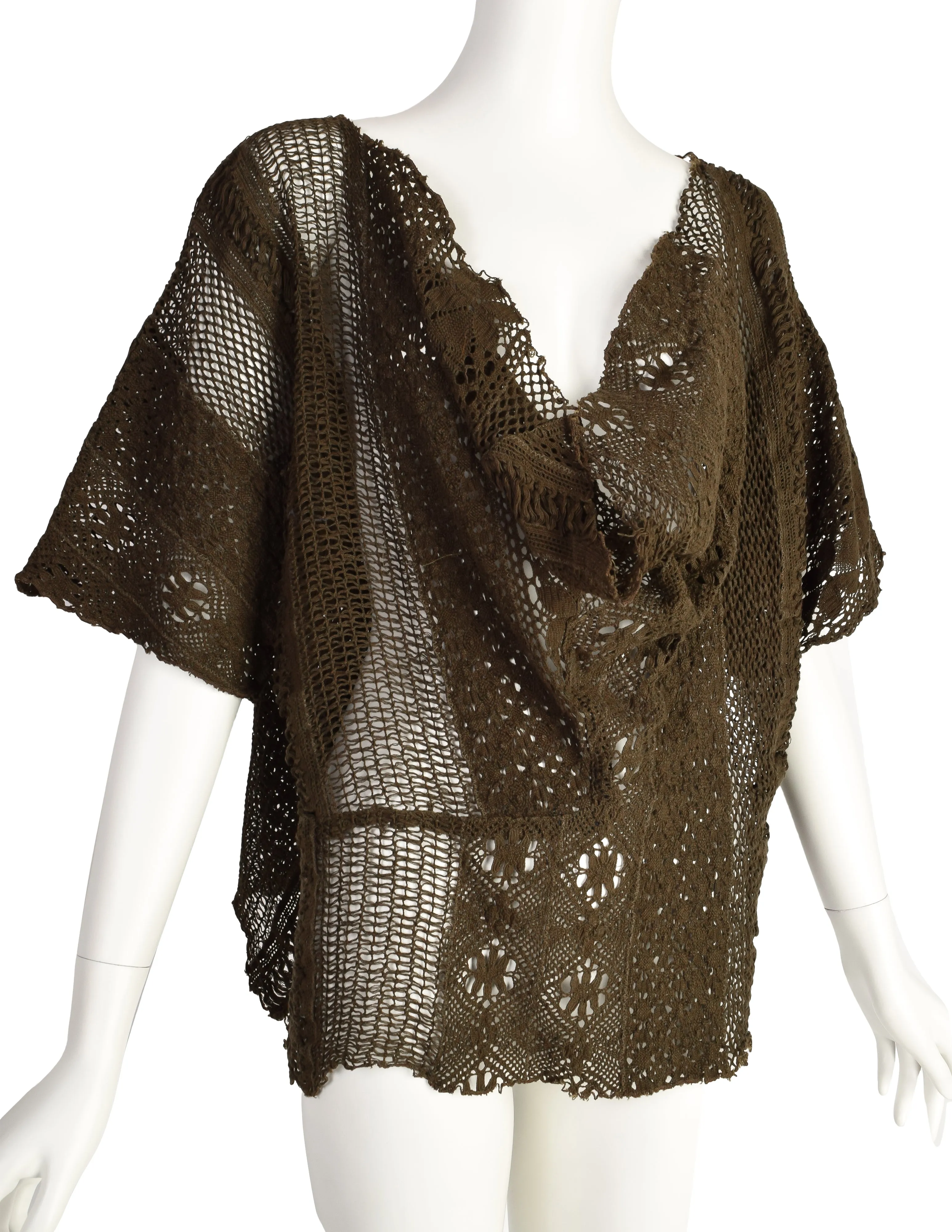 Yohji Yamamoto Vintage SS 1984 Draping Earthy Green Macrame Sweater Top
