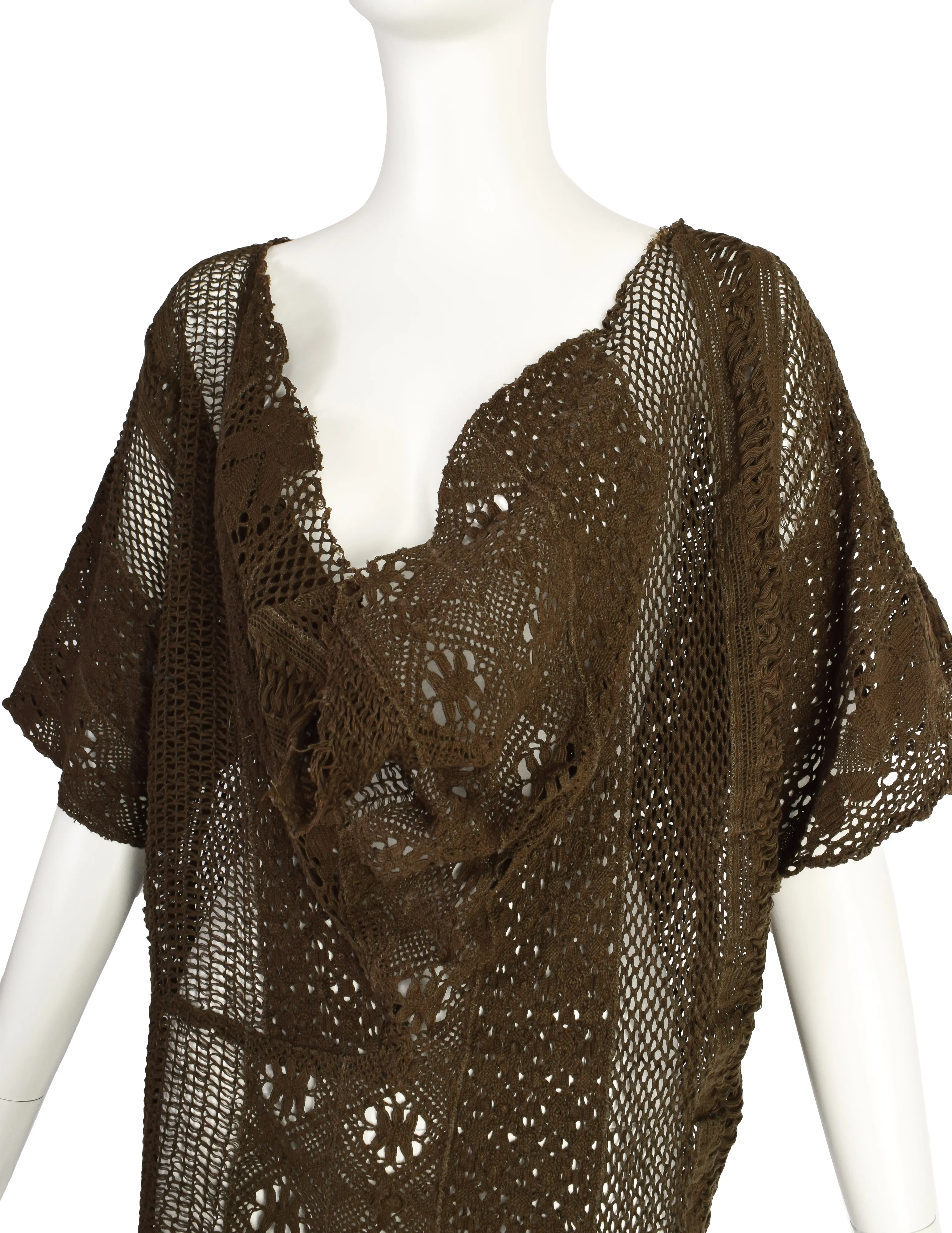 Yohji Yamamoto Vintage SS 1984 Draping Earthy Green Macrame Sweater Top